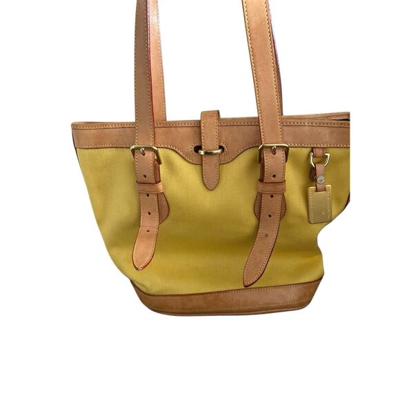 Vintage Dooney & Bourke Cabriolet & Vachetta Leather Yellow Bucket Shoulder Bag - Picture 2 of 12